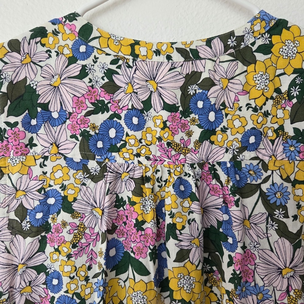 Sonoma Coastal Linen Shift Dress Floral Cottagecore Pintuck Pockets NEW PXL - Picture 7 of 16
